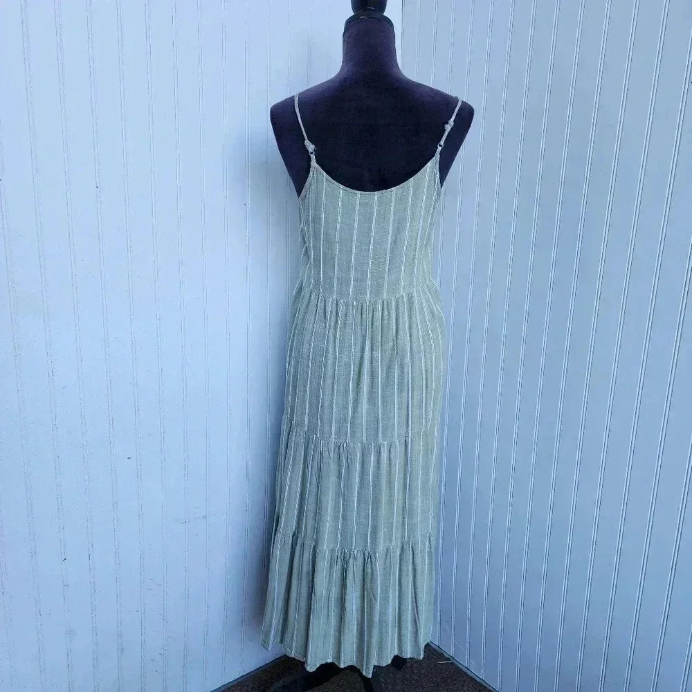 Robbie Bee Green White Stripe Strap Rayon Maxi Dress Tank Sz PM - Picture 7 of 14